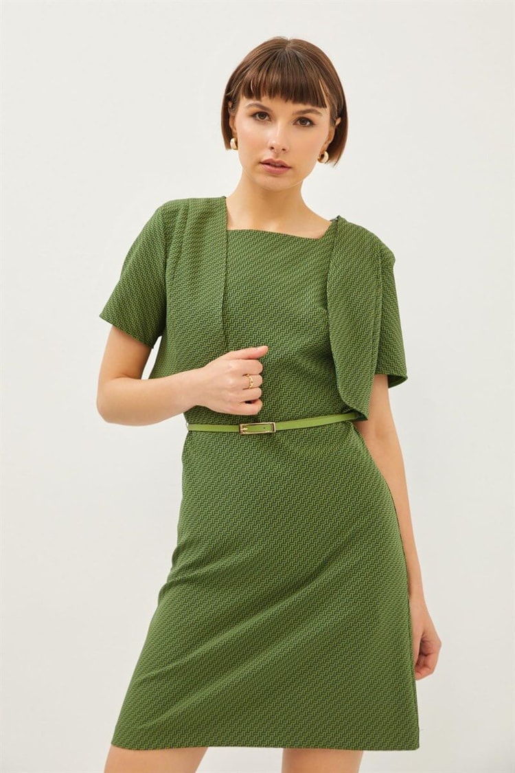 Yeşil Fit Kalıp Desenli Midi ElbiseST070S90429001