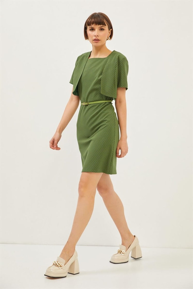 Yeşil Fit Kalıp Desenli Midi ElbiseST070S90429001