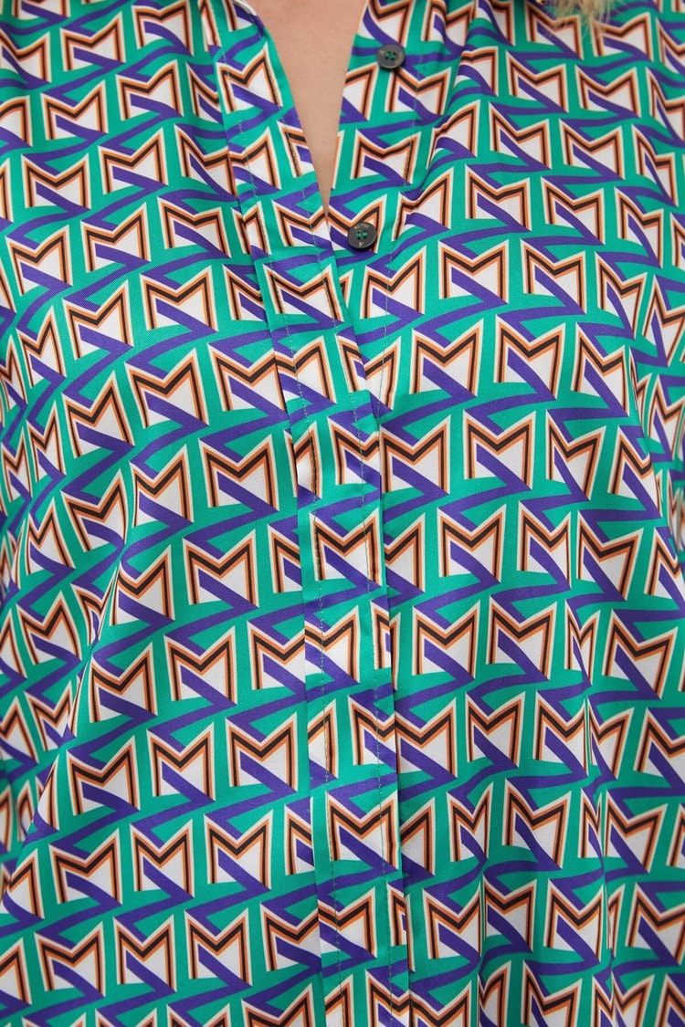 Yeşil Geometrik Desen GömlekST060W55215001