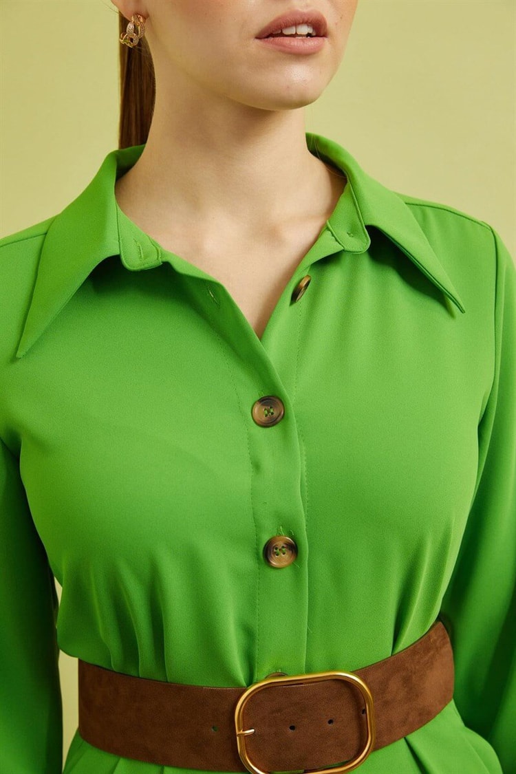 Yeşil Kemerli Midi ElbiseST060S40138001