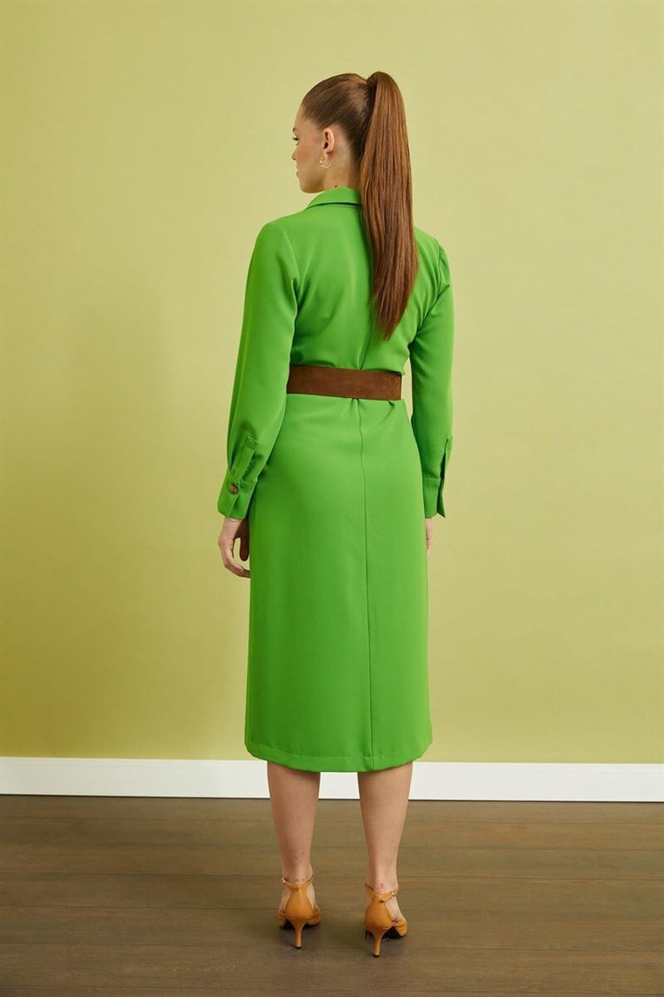 Yeşil Kemerli Midi ElbiseST060S40138001