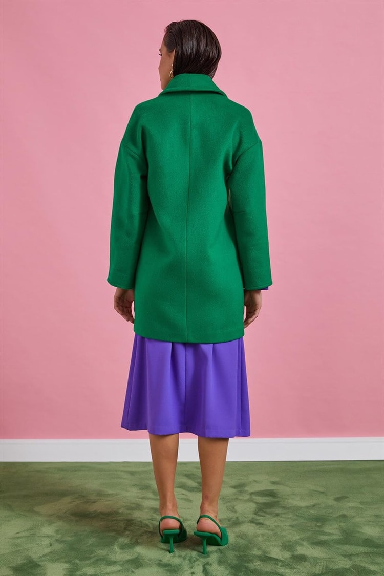Yeşil Kruvaze Oversize Kaşe KabanST060W64135001
