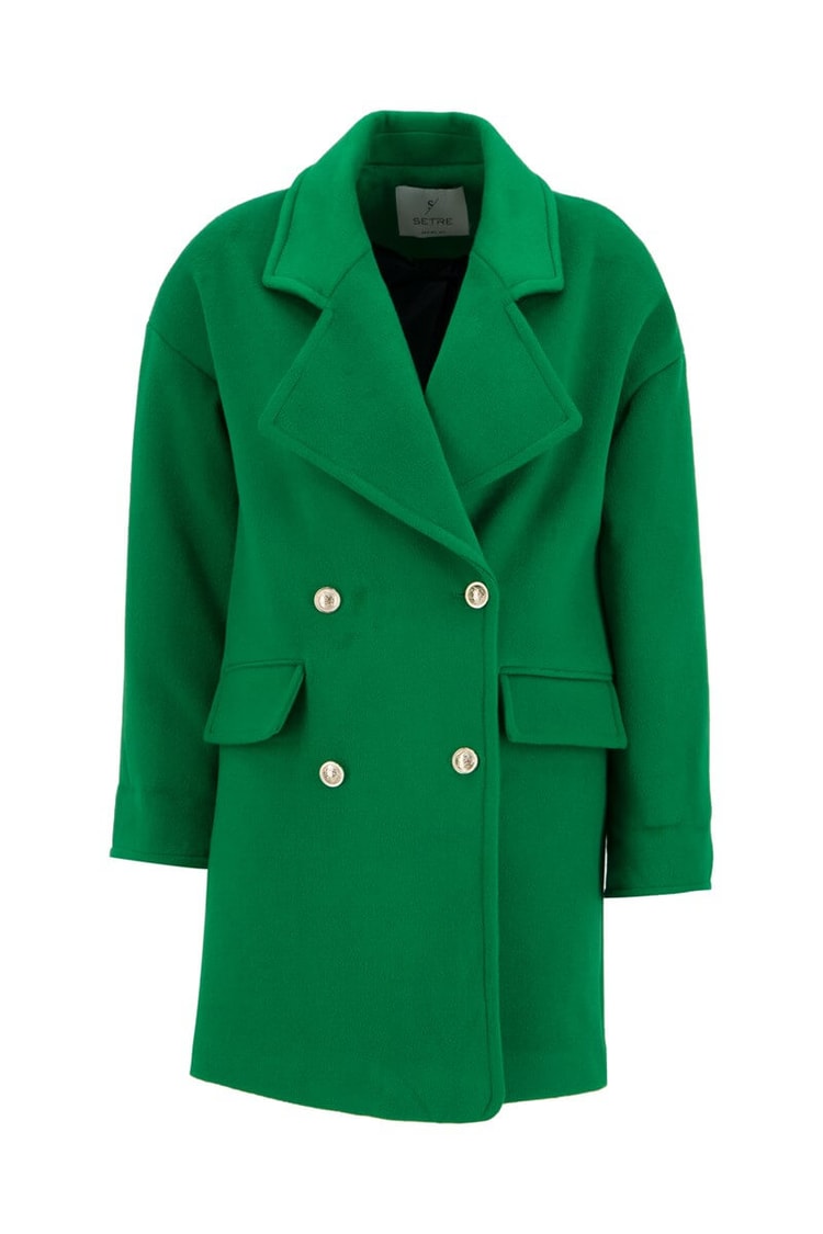 Yeşil Kruvaze Oversize Kaşe KabanST060W64135002