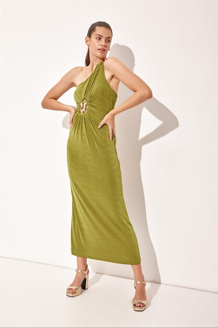 Yeşil Pencere Detaylı Tek Omuz ElbiseST070W40155202