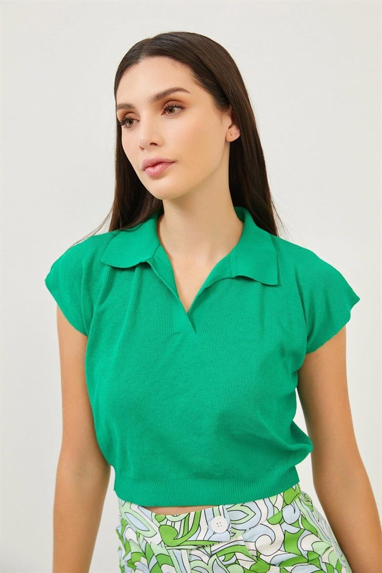 Yeşil Polo Yaka Kısa Kollu Triko BluzST070S94184002