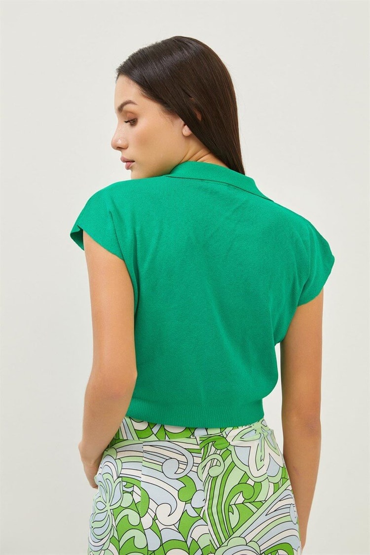 Yeşil Polo Yaka Kısa Kollu Triko BluzST070S94184002