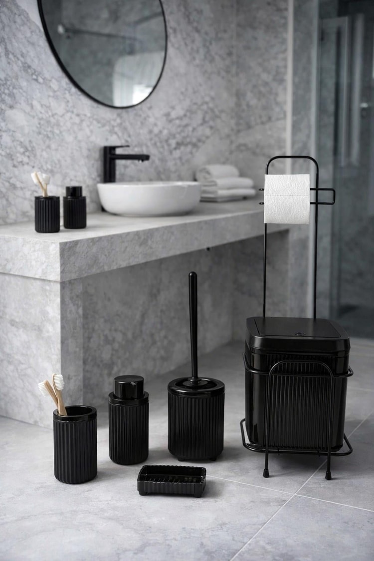 6Lı Click Kapaklı Standlı Siyah  Banyo Çöp Kovası – Modern Ve Şık Tasarım DC-6805