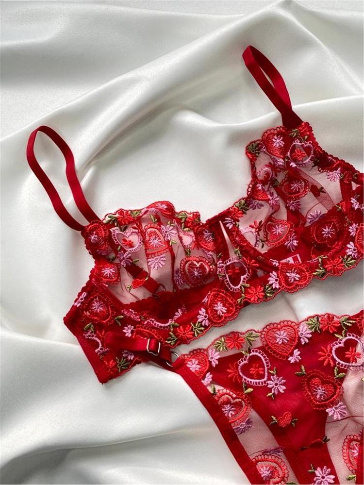 Arona A-133 Kırmızı - Pembe Kalp Desenli Bayan Sütyen Takım