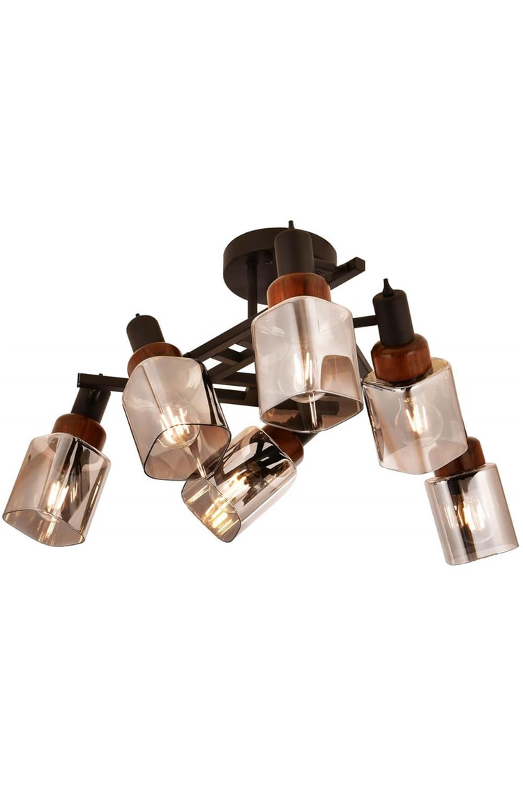 Avonni AR-1920-6BSY Siyah Boya Modern Avize E27 Metal Ahşap 60 cm