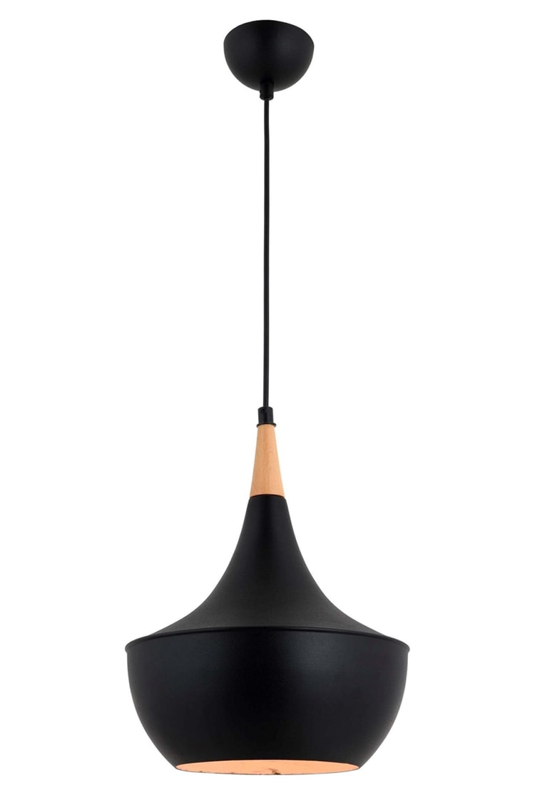 Avonni AV-4106-A7-BSY Siyah Boya Modern Avize E27 Metal Ahşap 40 cm