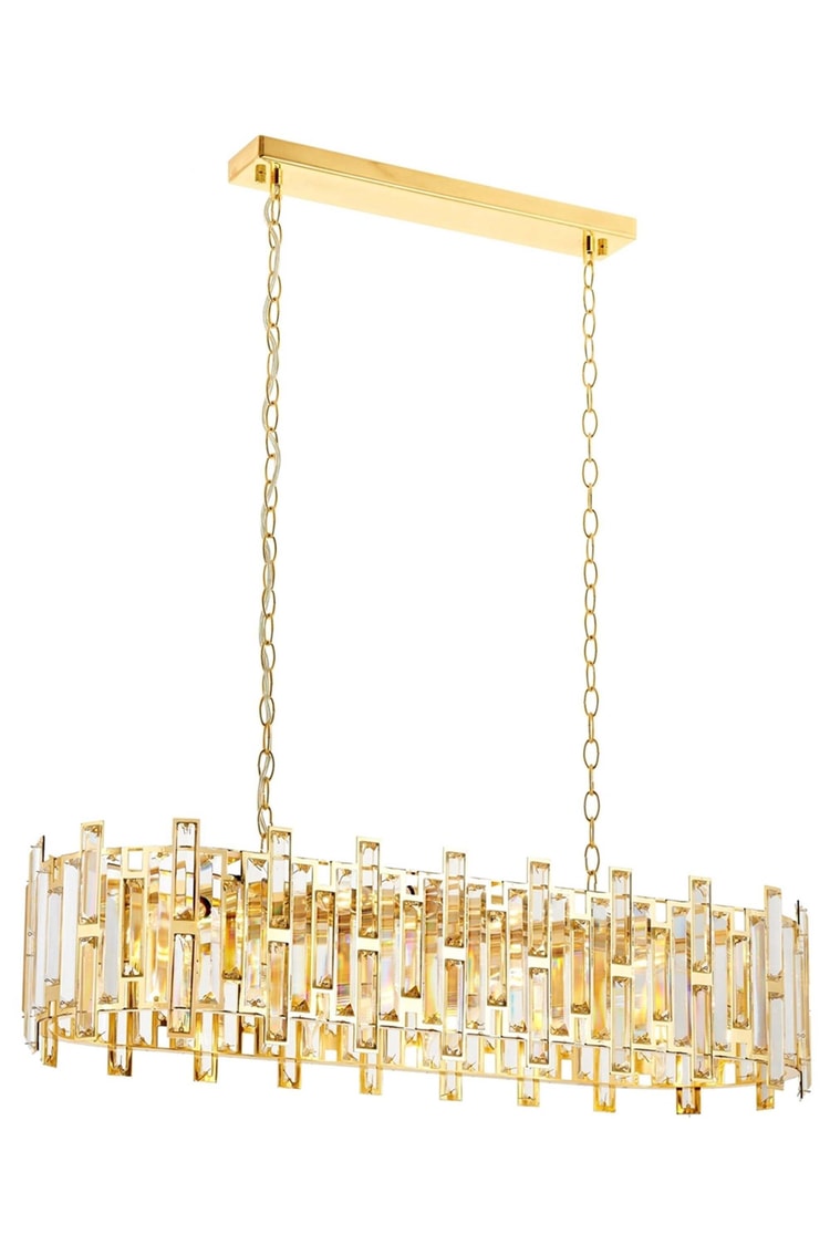 Avonni AV-4307-S30X90 Sarı Kaplama Klasik Avize E14 Metal Kristal 90x30 cm