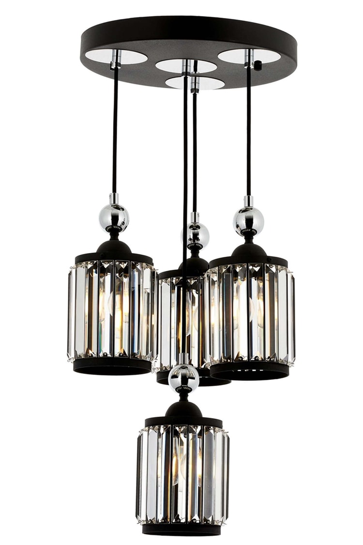 Avonni AV-4318-4T-BSY Siyah Boya Modern Avize E27 Metal Kristal 35 cm