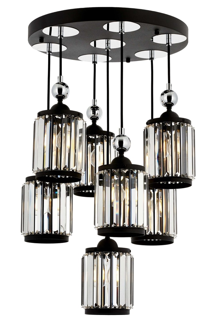 Avonni AV-4318-7T-BSY Siyah Boya Modern Avize E27 Metal Kristal 45 cm