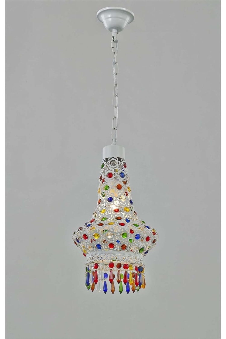 Avonni AV-5108-1B Beyaz Boya Klasik Avize E14 Metal Kristal 37 cm