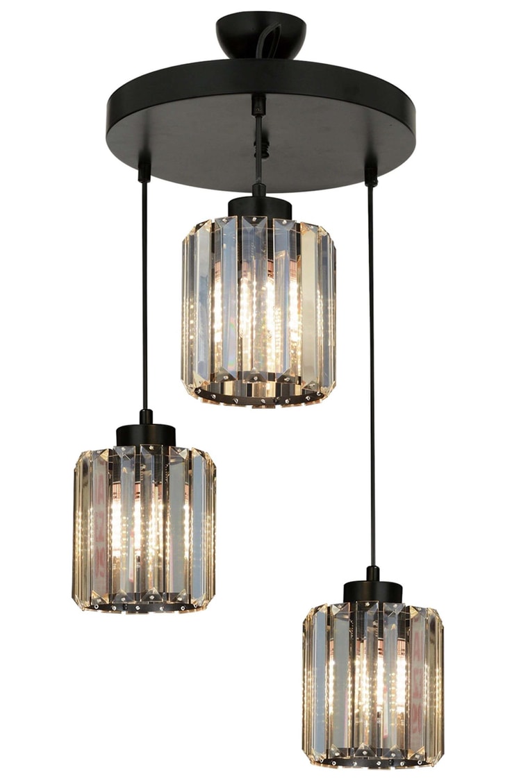 Avonni AV-65230-3T-BSY Siyah Boya Modern Avize E27 Metal Kristal 40 cm