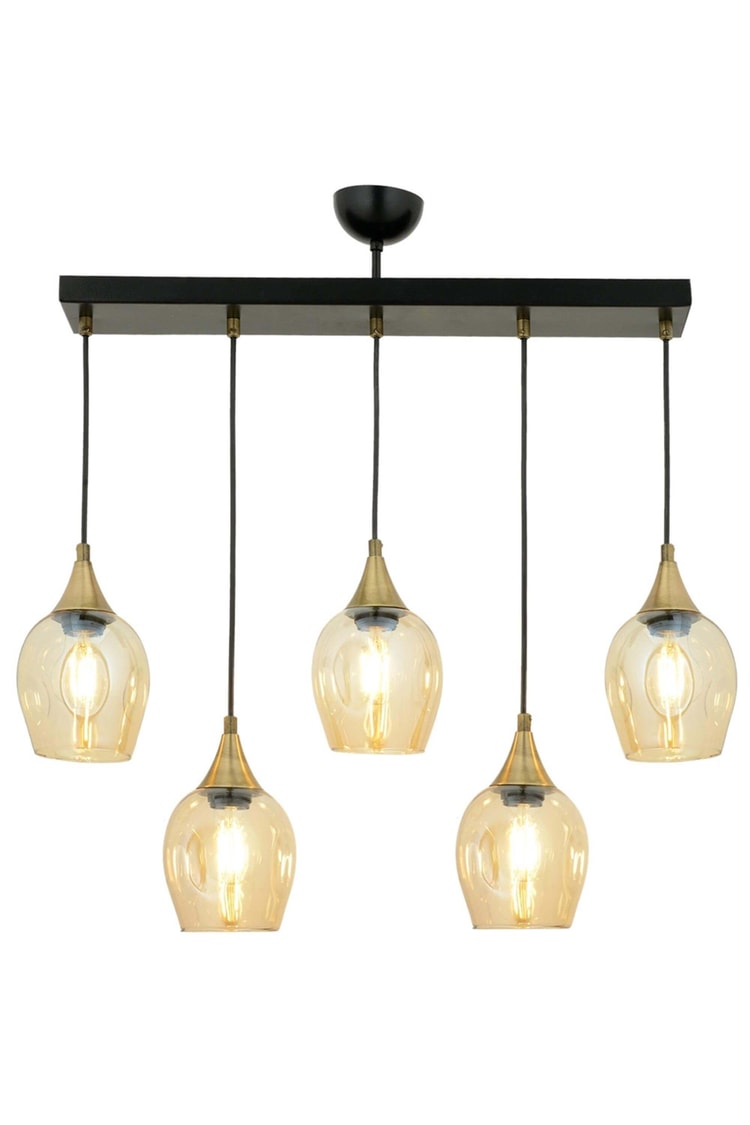 Avonni AV-65234-5Y-BSY Siyah Boya Modern Avize E27 Metal Cam 75x10 cm