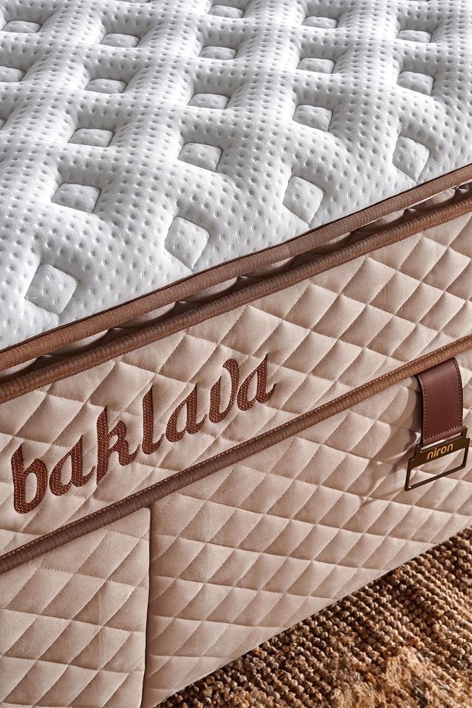 Baklava Lüks Yatak Baza ve Başlık Seti 160x200 cm Çift Kişilik Çok Sert Yatak Krem Baza ve Başlık