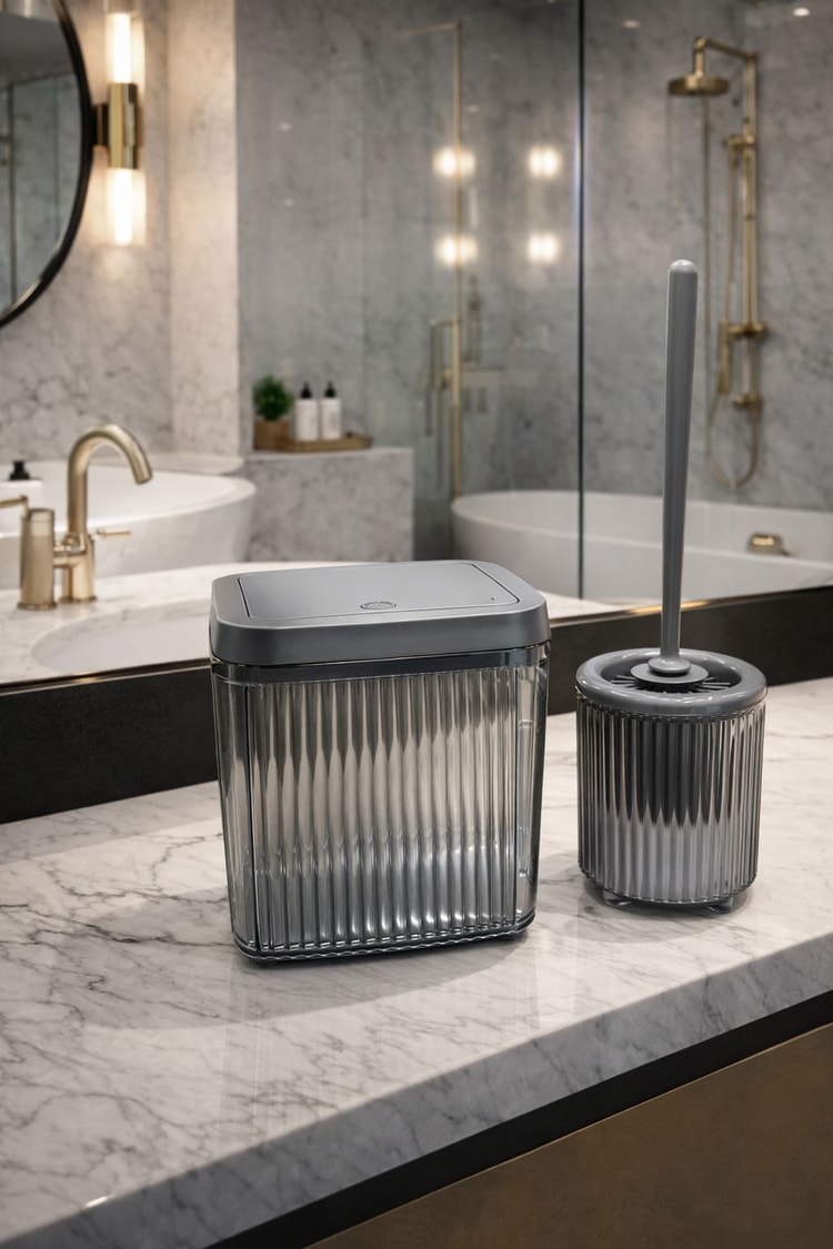 Banyo Çöp Kovası Ve WC Fırçası Seti | Modern Ve Şık Banyo Aksesuarları 2Li Set