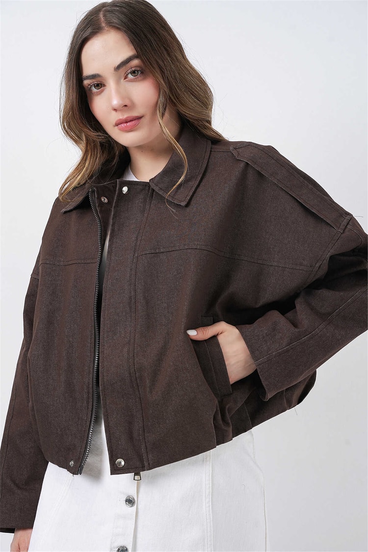 Bigdart 0737 Kahverengi Kadın Bomber Kot Ceket 36-42