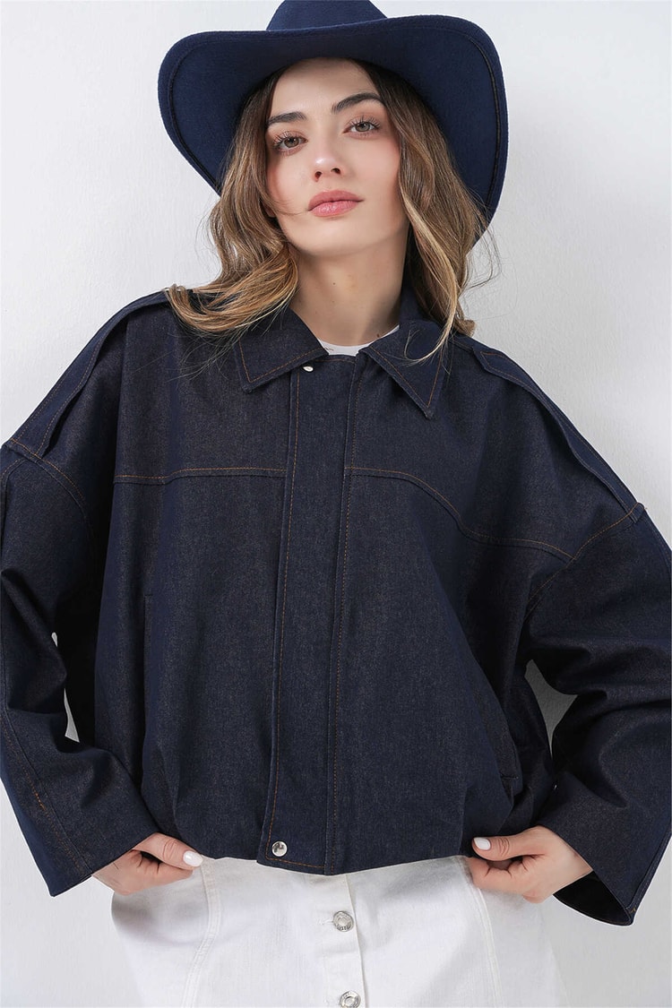 Bigdart 0737 Lacivert Kadın Bomber Kot Ceket 36-42