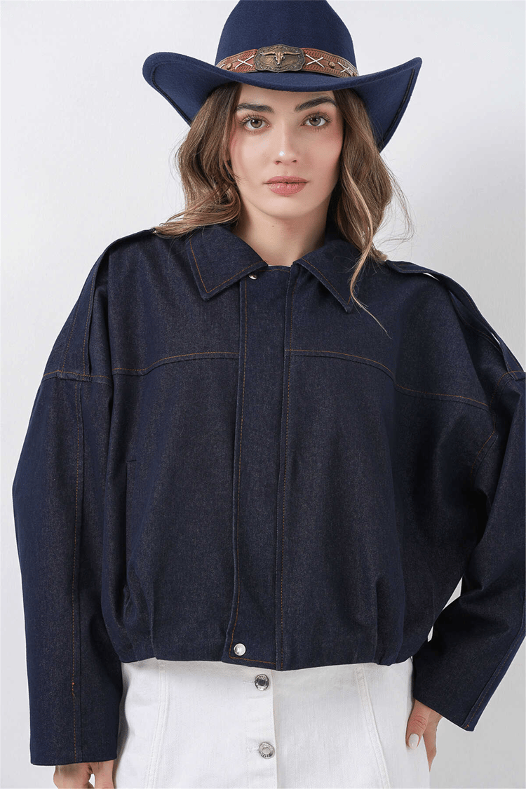 Bigdart 0737 Lacivert Kadın Bomber Kot Ceket 36-42