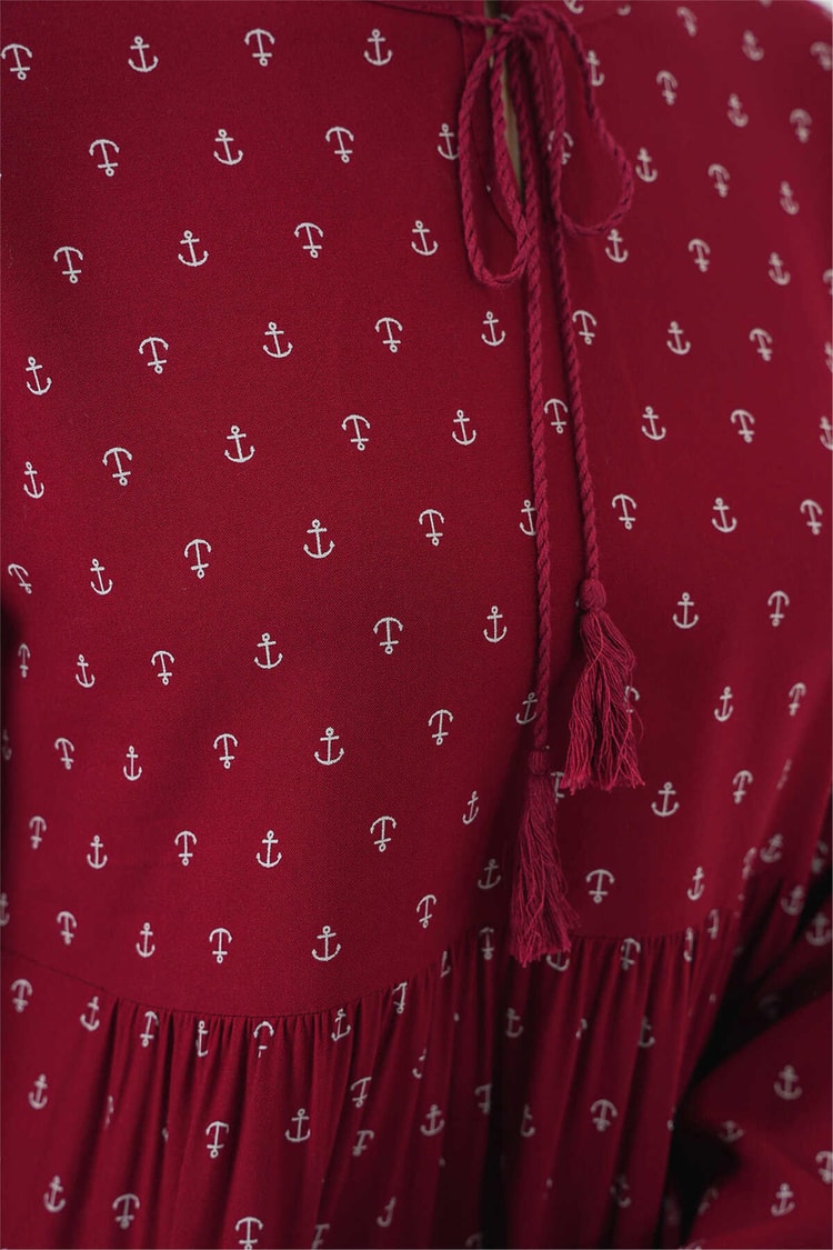 Bıgdart Y25 1627 Bordo Kadın Yaka Bagcıklı Tesettur Elbıse