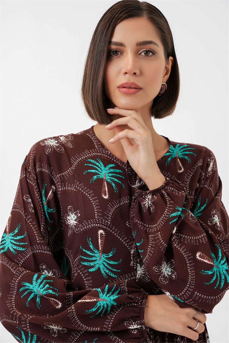 Bigdart Y26 2594 Kahve-Yeşil Kadın Elbise