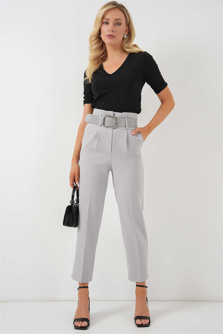Bigdart Y26 6556 Gri Kemerlı Kumas Pantolon 36-44