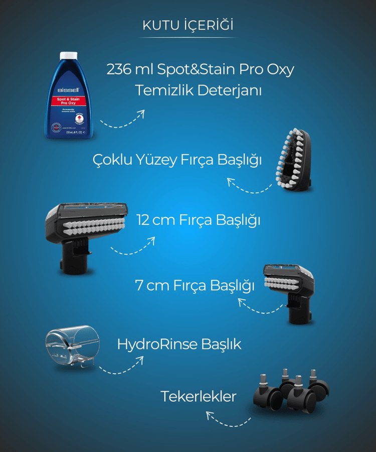 Bissell SpotClean HydroSteam Pro Buharlı Farklı Yüzeylerde Kullanıma Uygun Halı – Koltuk Yıkama ve Leke Çıkarma Makinesi