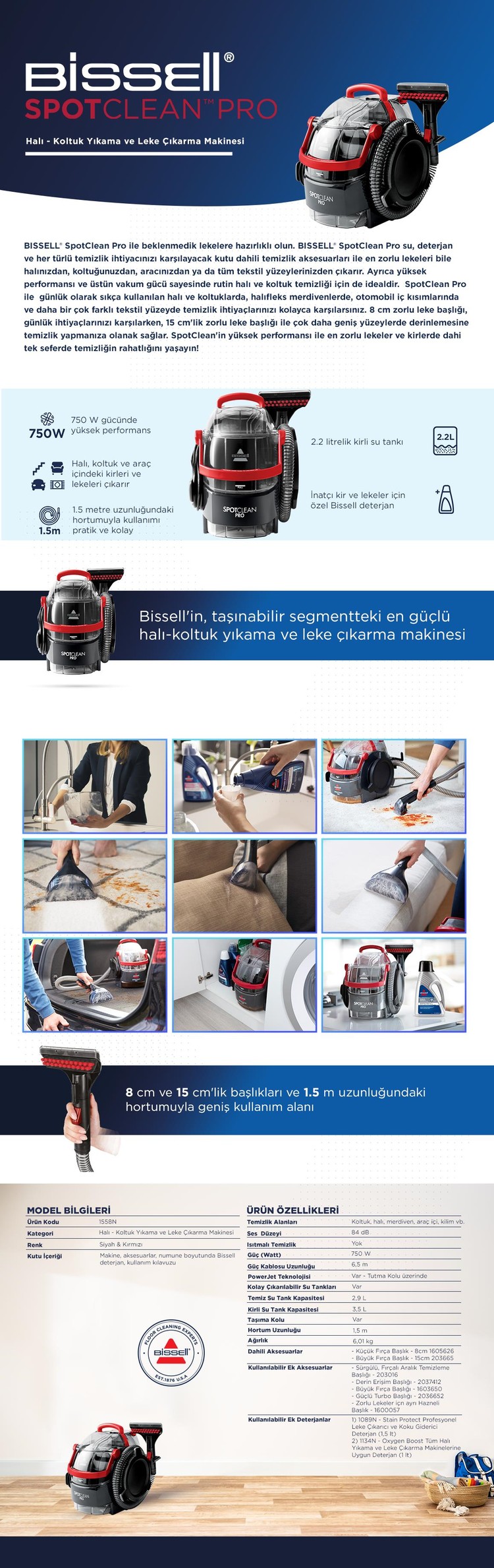 Bissell SpotClean Pro Halı - Koltuk Yıkama ve Leke Çıkarma Makinesi