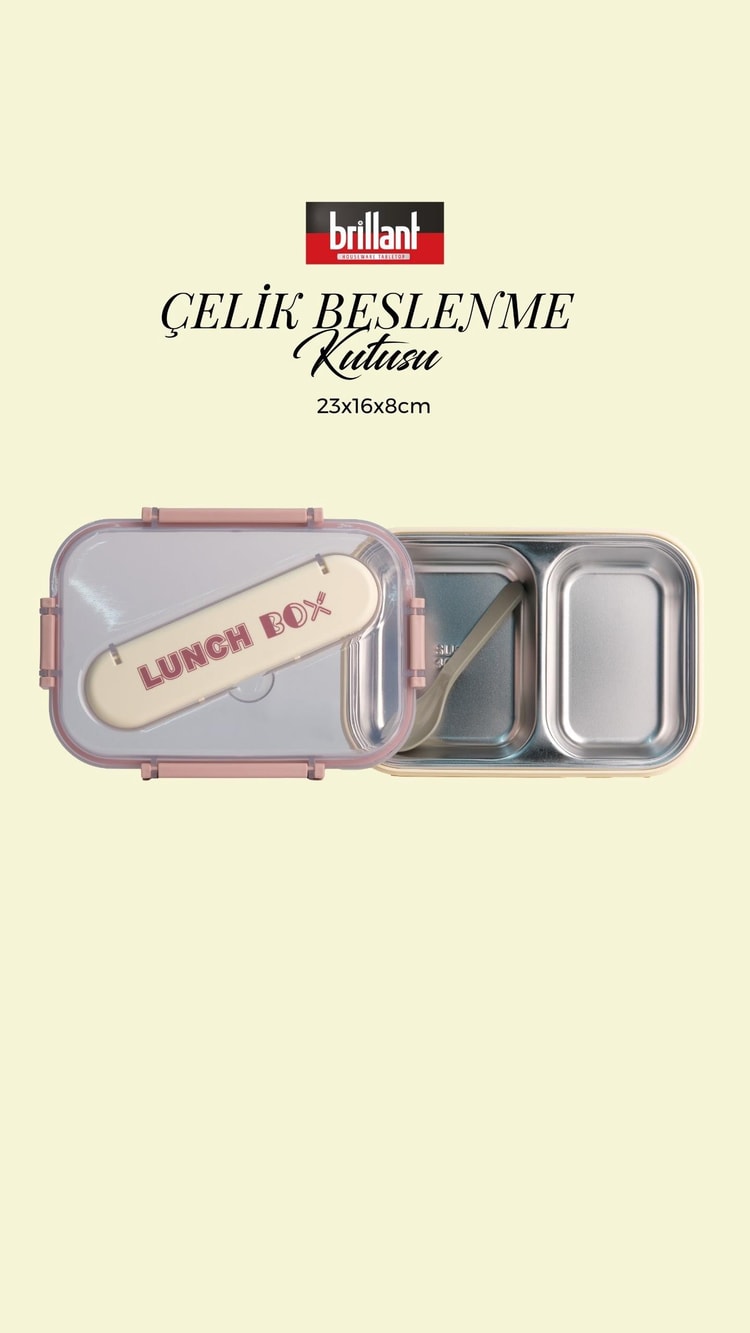 BRİLLANT 2 Bölmeli Paslanmaz Çelik Lunch Box BR-6669 23X16x8cm