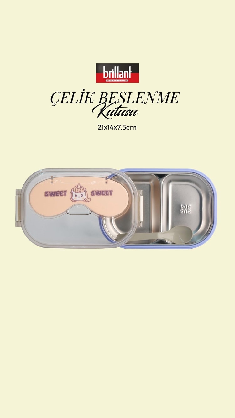 BRİLLANT Çelik 2 Gözlü Sweet Bölmeli Bento Lunch Box BR-6665 21X14x7,5Cm