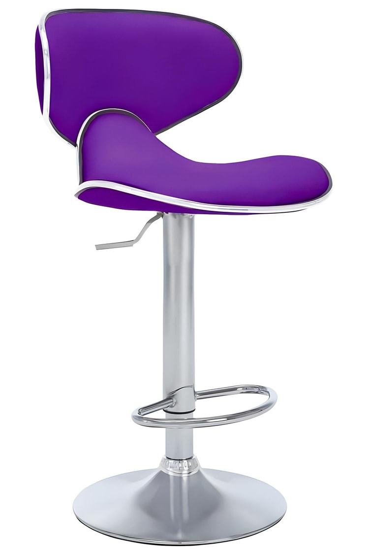 Bürocci Zen Bar Taburesi - Mor Modern Deri Metal Ayaklı Yüksek Tezgah Sandalyesi - 9549S0515