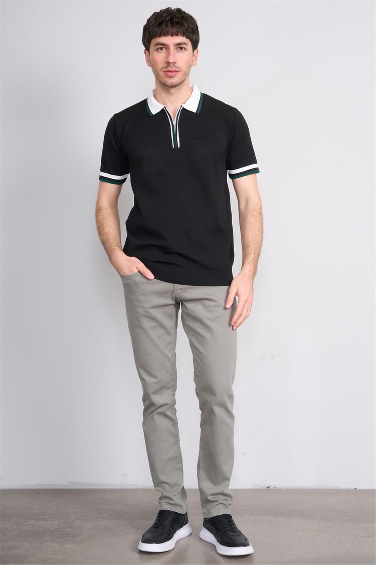 C.K Y26 803 Siyah Erkek Triko Fermuarlı Polo Yaka Tişört M-Xxl