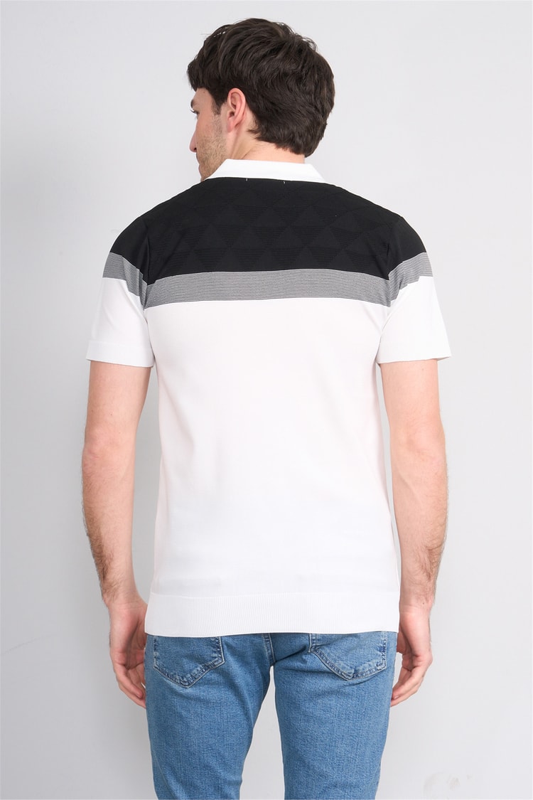 C.K Y26 802 Beyaz Erkek Triko Fermuarlı Desenli Polo Yaka Tişört M-Xxl