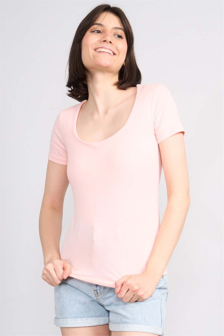 C.K Y26 8038 Pachie Byn U Yaka Basic T-shirt Pudra