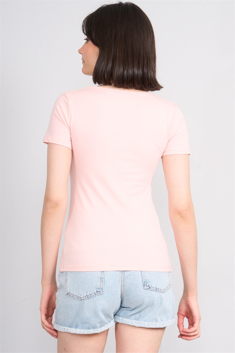 C.K Y26 8038 Pachie Byn U Yaka Basic T-shirt Pudra