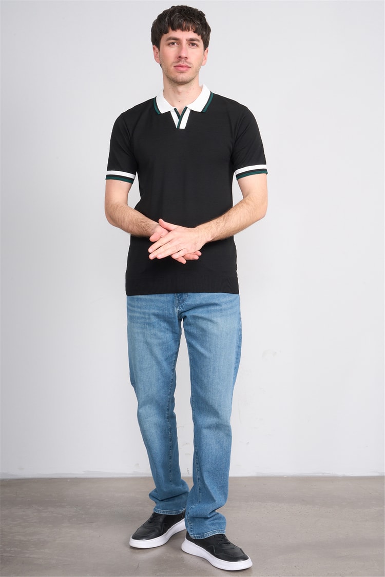 C.K Y26 804 Siyah Erkek Triko Polo Yaka Tişört M-Xxl