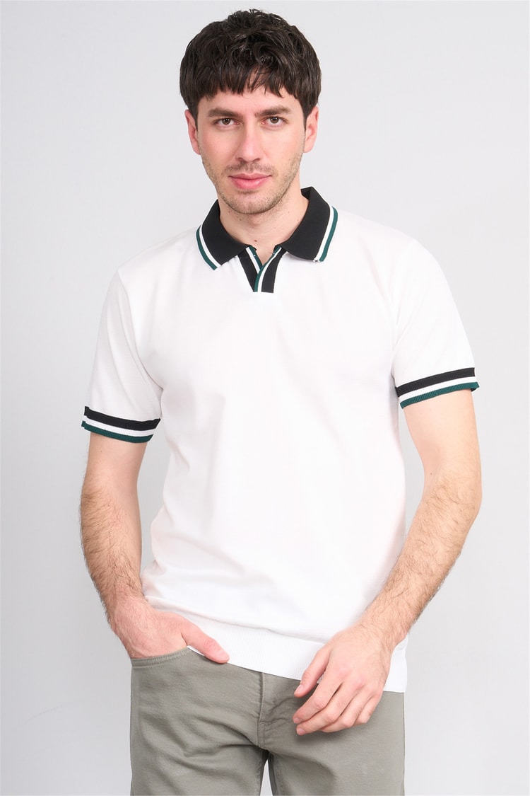 C.K Y26 804 Beyaz Erkek Triko Polo Yaka Tişört M-Xxl