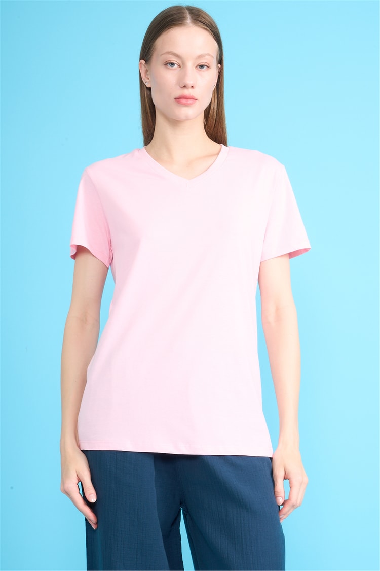 C.K Y26 3265 Fithit Byn V Yk. 30/1 Penye Basic Regular T-shirt A.Pembe