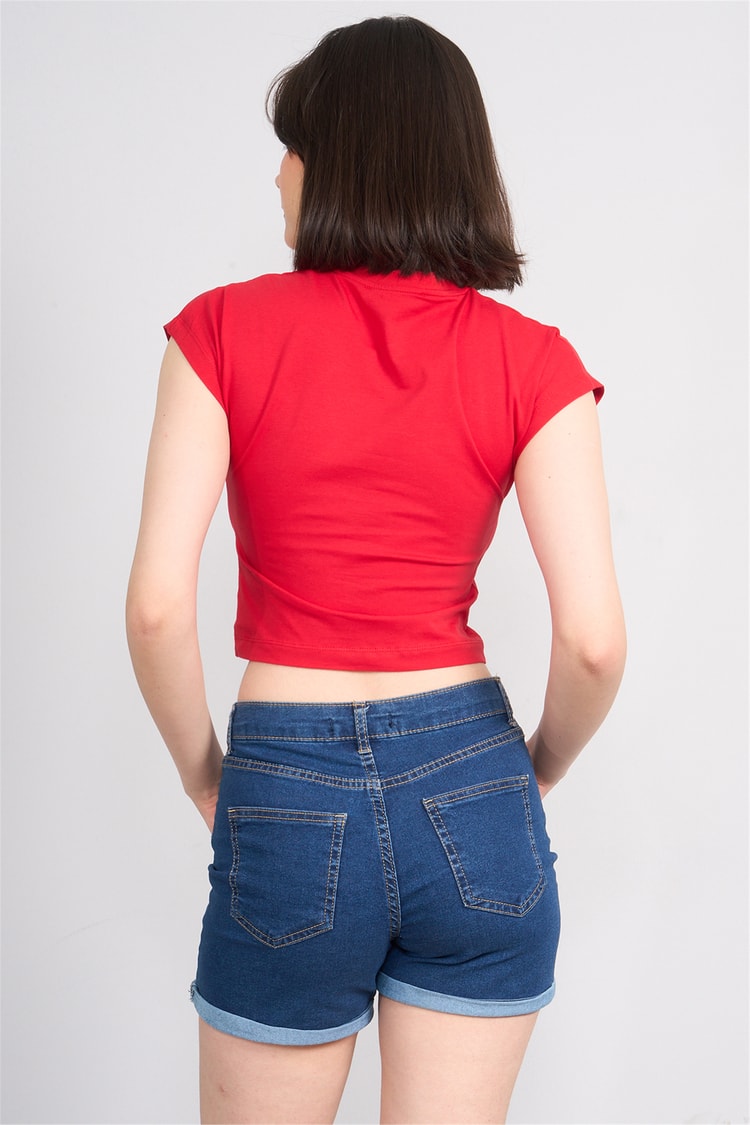 C.K Y26 3266 Fithit Byn B.Yk 30/1 Penye Crop T-shirt Nar Cıcegı