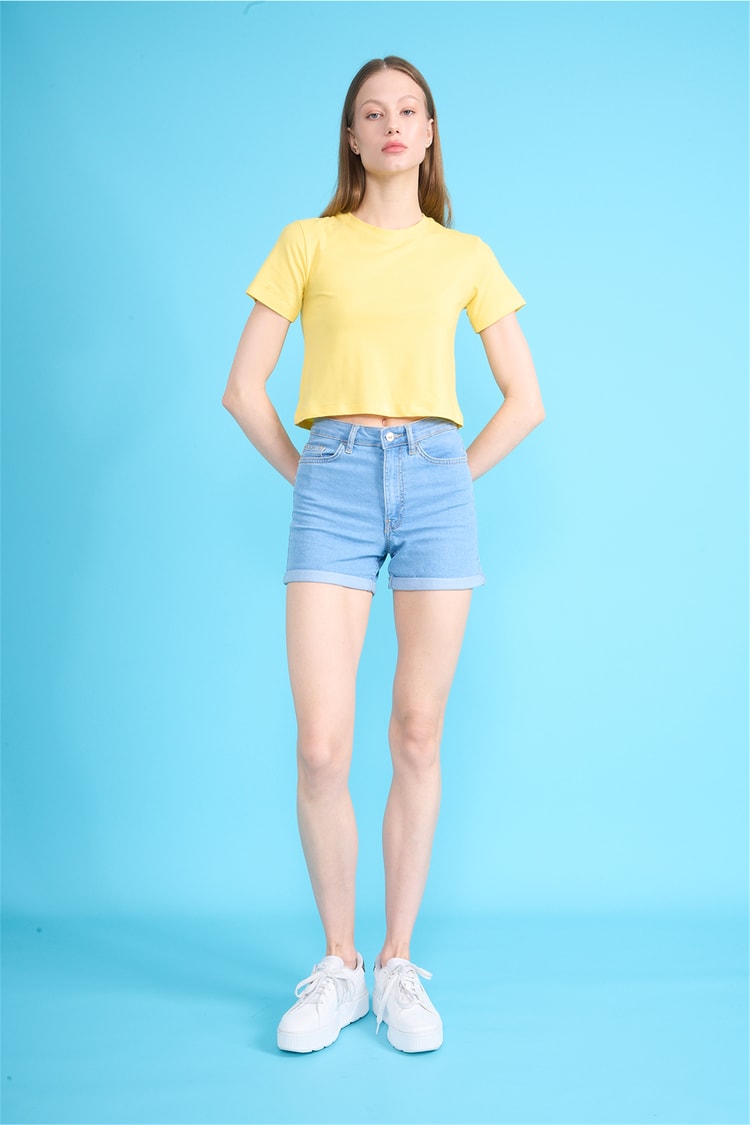 C.K Y26 8505 Fithit Byn B.Yk Penye Crop T-shirt U.Sarı