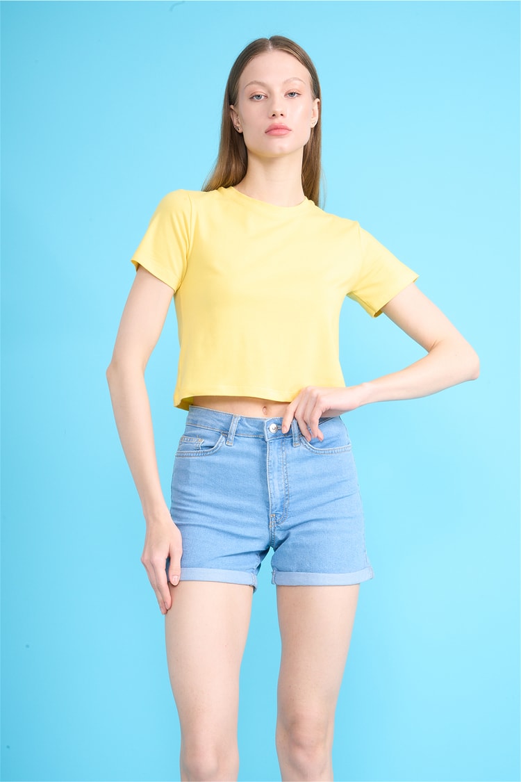 C.K Y26 8505 Fithit Byn B.Yk Penye Crop T-shirt U.Sarı