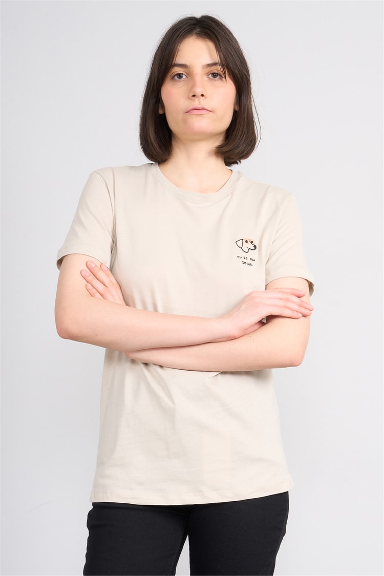 C.K Y26 8790 Fithit Byn B.Yk Regular Nakışlı T-shirt Vizon