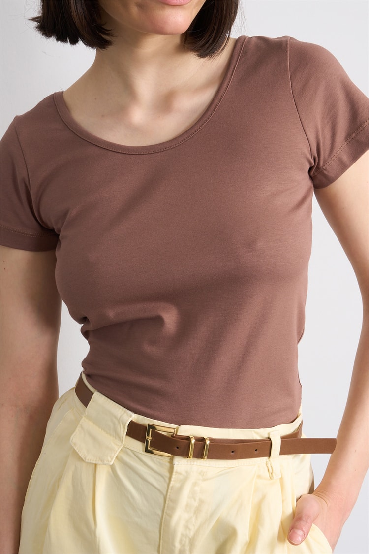 C.K Y26 8913 Fithit Byn Kayık Yk. Penye T-shirt Kakao