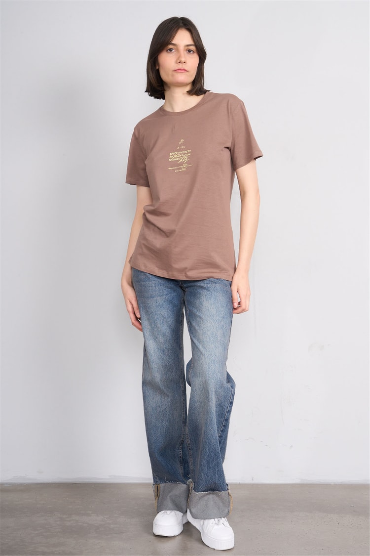 C.K Y26 8947 Fithit Byn B.Yk Regular Nakışlı T-shirt Kakao