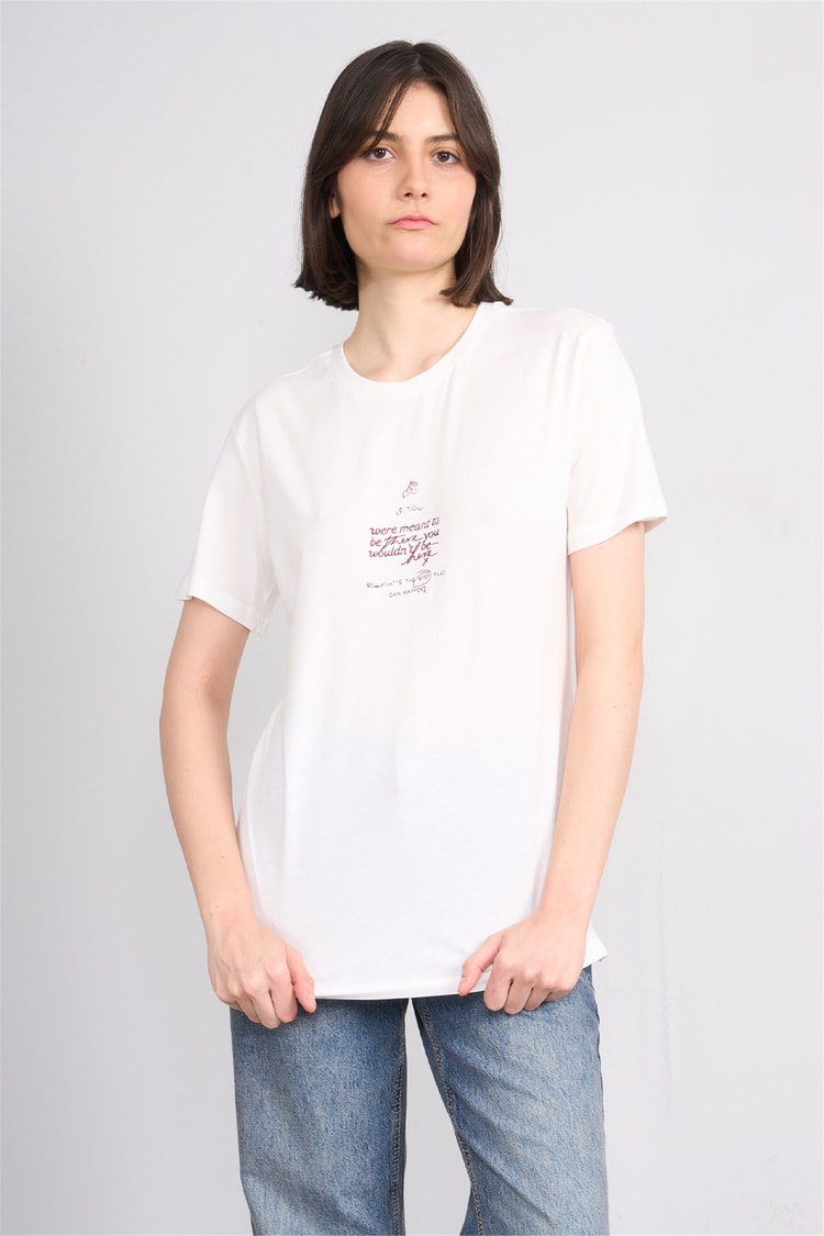 C.K Y26 8947 Fithit Byn B.Yk Regular Nakışlı T-shirt Krem