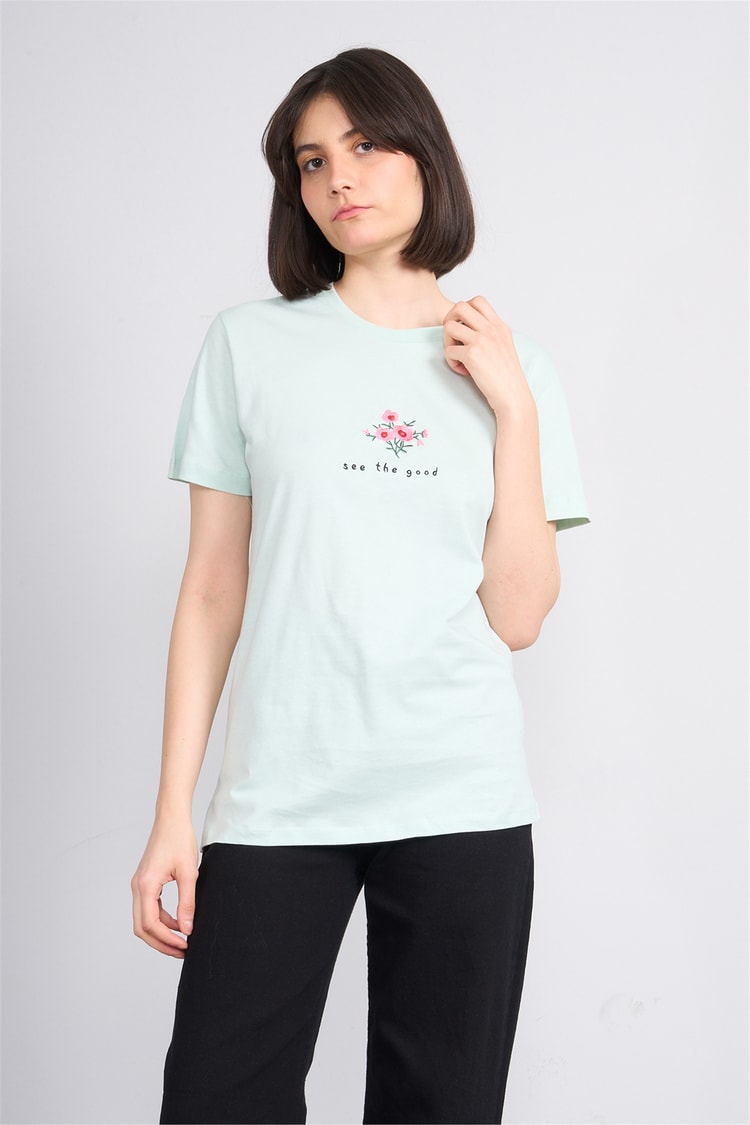 C.K Y26 8950 Fithit Byn B.Yk Regular Nakışlı T-shirt Cagla
