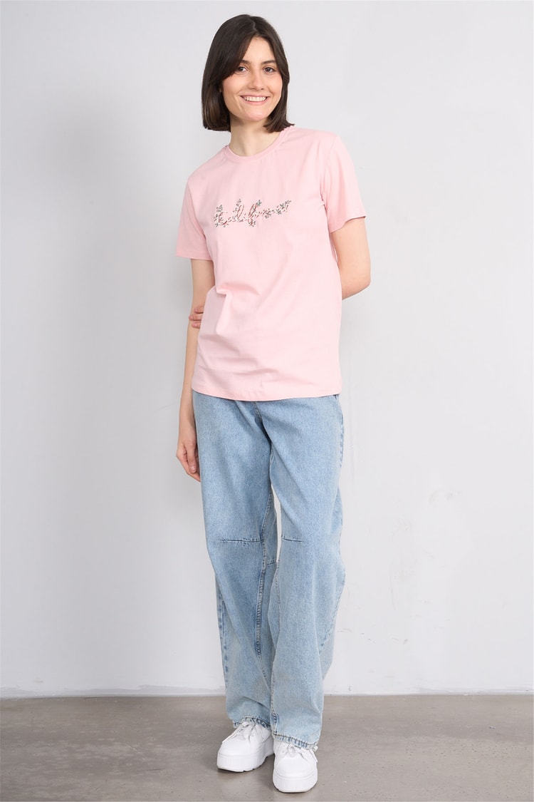 C.K Y26 8954 Fithit Byn B.Yk Regular Nakışlı T-shirt Pudra