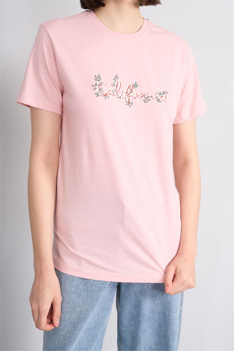 C.K Y26 8954 Fithit Byn B.Yk Regular Nakışlı T-shirt Pudra